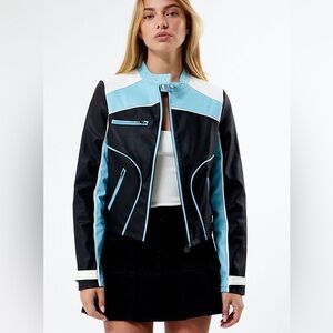Daisy Street Colorblock Faux Leather Moto Jacket Size Medium